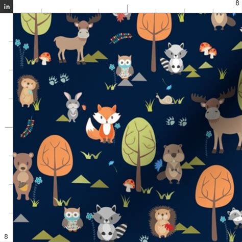 Woodland Animals Fabric Cute Woodland Animals on Navy Small | Etsy