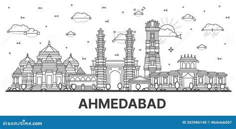 Outline Ahmedabad India City Skyline with Historic Buildings Isolated ...