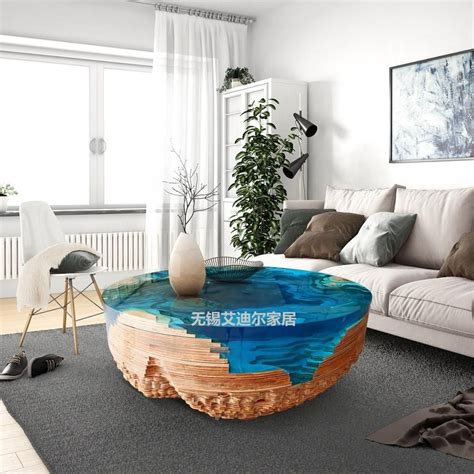 Ideal Design Living Room Furniture Blue Water River Resin Epoxy Coffee ...