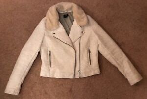 Topshop Cream Faux Leather Biker Style Fur Collared Jacket Coat Uk 12 | eBay