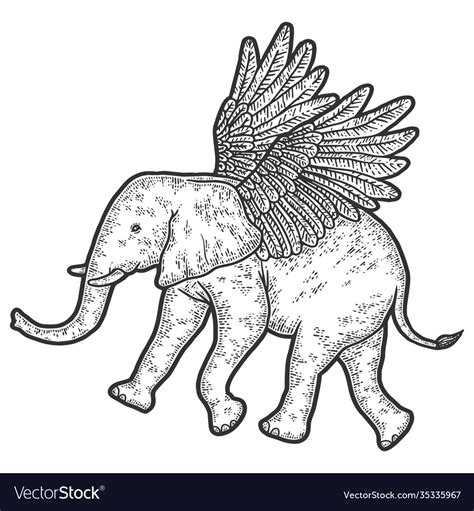 Baby elephant with wings engraving Royalty Free Vector Image