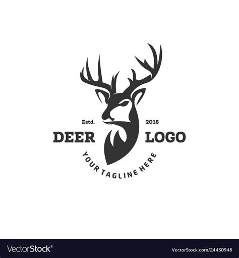 Hunting Club Logo Template. Deer Head and Horns Silhouette Isolated On White Background. Vector ...