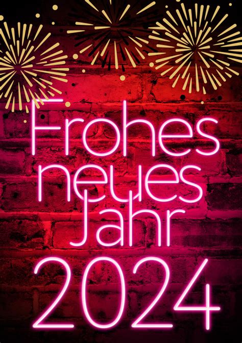 Gruppen-Glückwunschkarte zu Silvester “Frohes neues Jahr 2024” im Neon-Optik – Ocardoo