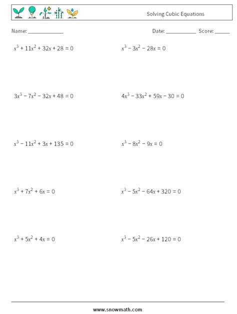 solving cubic equations Math Worksheets, Math Practice for Kids.