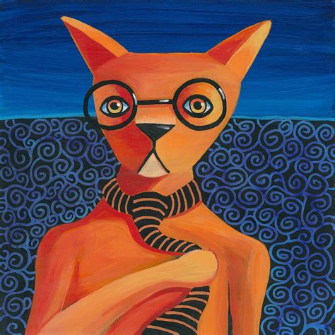 Funky Orange Cat Painting by Mike Lawrence