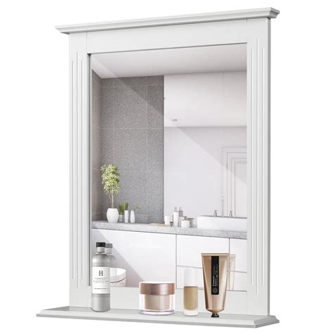 Topbuy Square Vanity Makeup Mirror Bathroom Wall Mirror w/ Holding Shelf White - Walmart.com ...