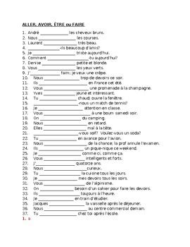 Aller Avoir Être Faire French Verbs Worksheet 3 by jer520 | TpT