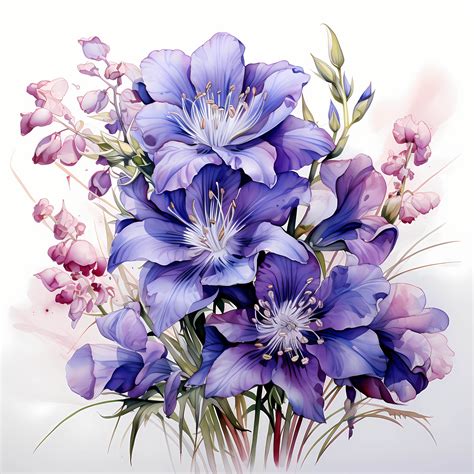 Larkspur Flowers Bouquet Watercolor Clipart, Floral Larkspur Bouquet Set, Blue Flower Set, Card ...