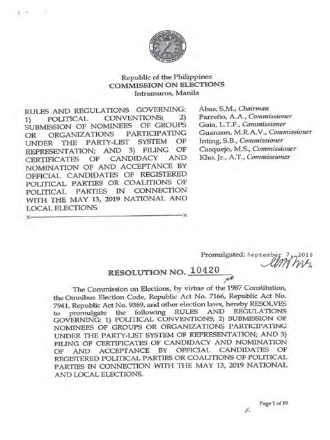 Comelec Resolution No. 10420 | PDF