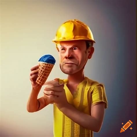 Construction worker with ice cream cone