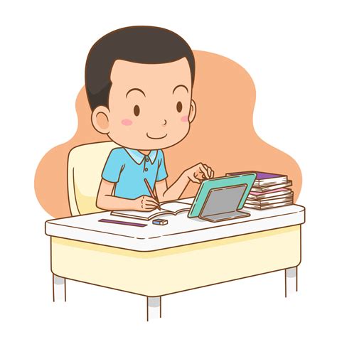 Cartoon illustration of boy studying online from home. 4903085 Vector Art at Vecteezy