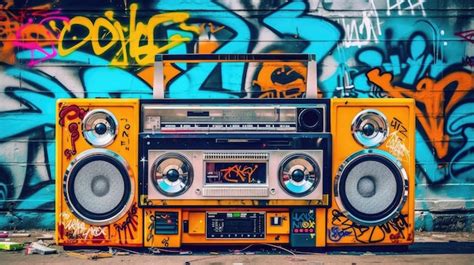 Retro Boombox with Cassette Tapes and Graffiti Art in _24xjpg | Premium ...