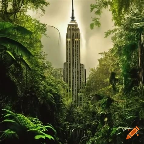 Empire state building surrounded by a jungle on Craiyon