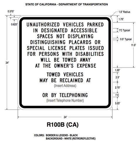 R100B California Handicapped Parking Tow-Away Sign | Ada signs, Parking signs, Special license ...