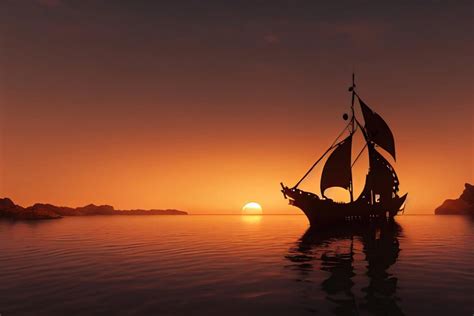 Premium Photo | Pirate ship at sea during sunset