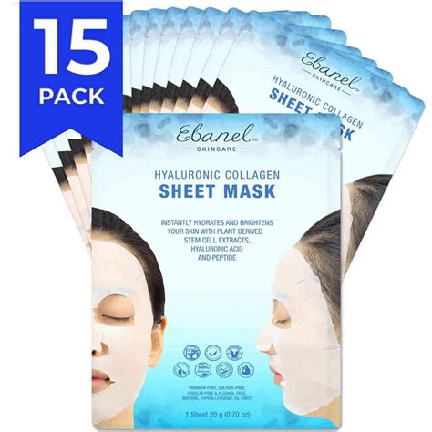 Ebanel Korean Collagen Facial Face Mask Sheet, 15 Pack, Instant ...