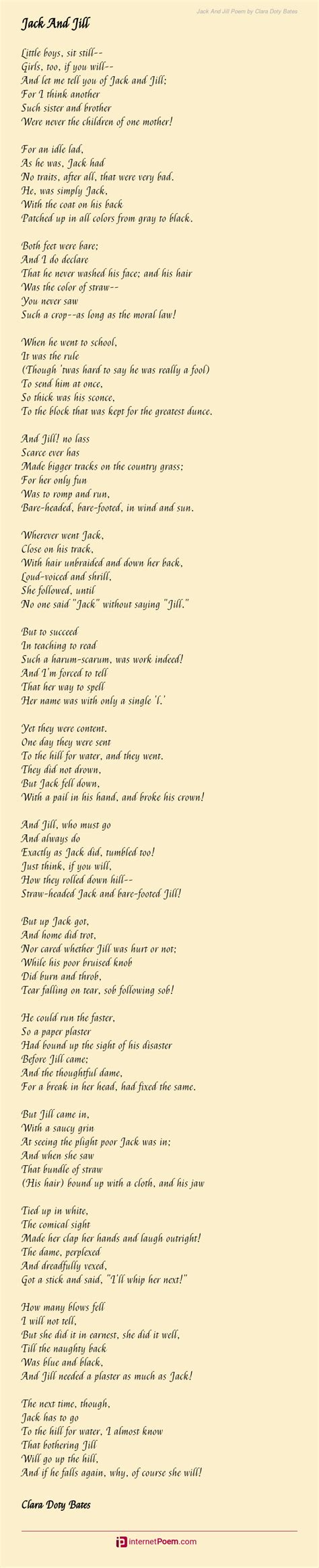 Jack And Jill Poem by Clara Doty Bates