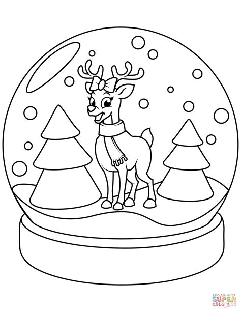 Christmas Snow Globe with Reindeer coloring page | Free Printable ...