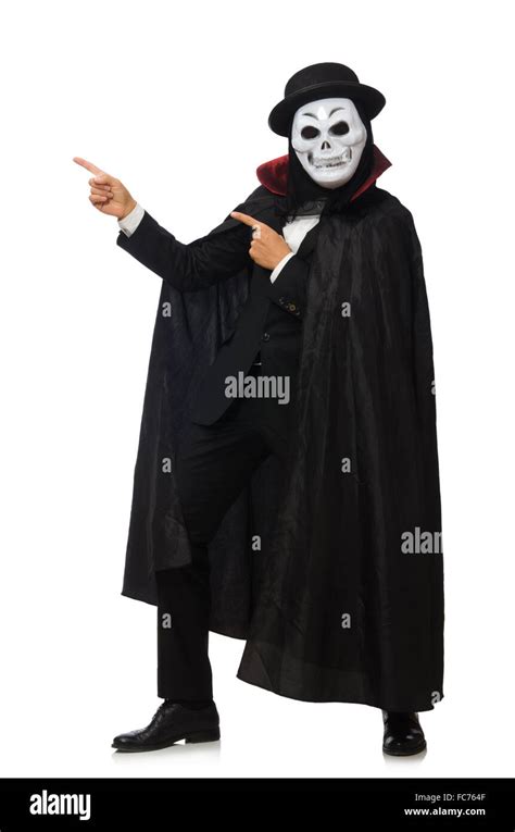 Man with scary mask isolated on white Stock Photo - Alamy