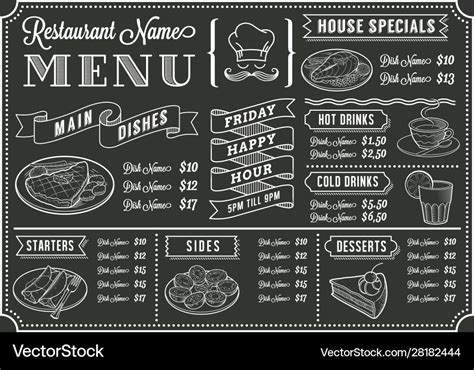 Chalkboard restaurant menu template Royalty Free Vector