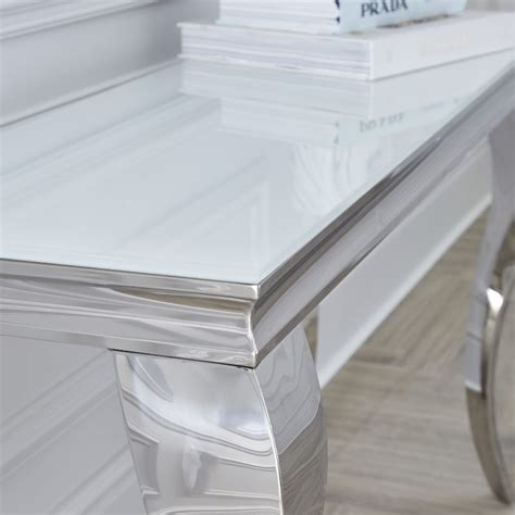 Louis White Glass Chrome Console Table / 100cm - Niches