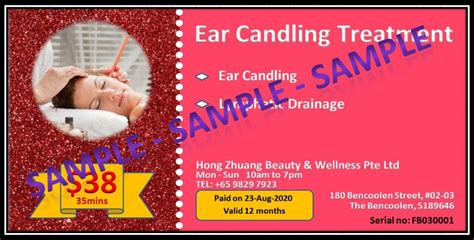 Ear Candling & Lymphatic Drainage e-coupon (FB3), Beauty & Personal Care, Ear Care on Carousell