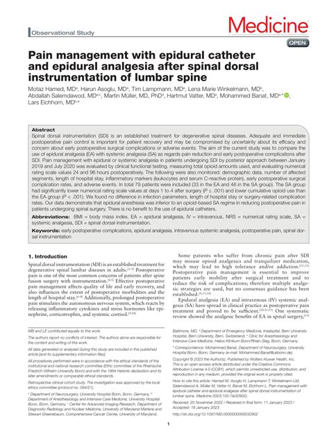 (PDF) Pain management with epidural catheter and epidural analgesia after spinal dorsal ...