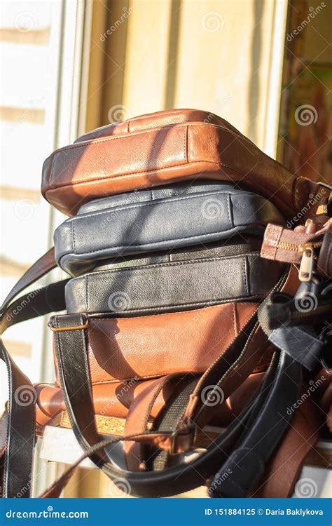 Leather Bags in the Crafting Store. Leathercraft Stock Image - Image of ...