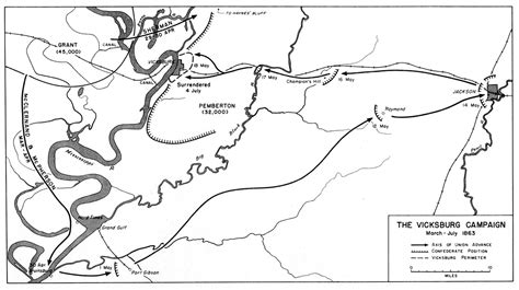 Map of the Vicksburg Campaign, American Civil War, March-July 1863 - Full size