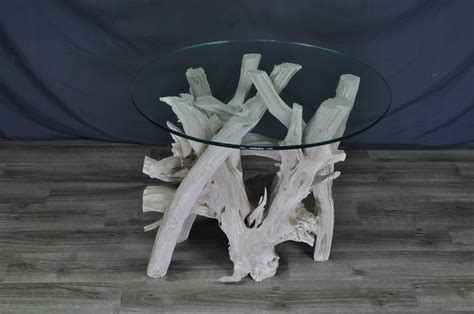 Beautiful driftwood end/side table with glass top. Sun bleached silver ...