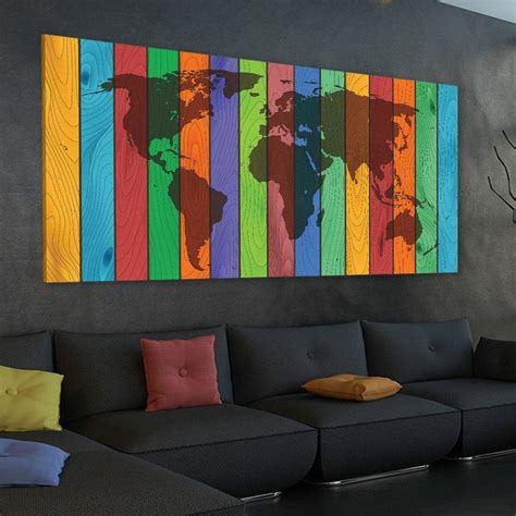 Canvas World Map Art mural showing Country and Major Cities in Mixed Color with White Background ...