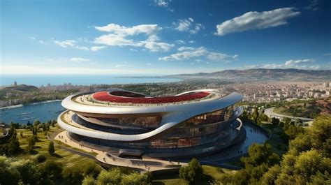 Premium AI Image | nice Football stadium Day view Spy camera view from ...