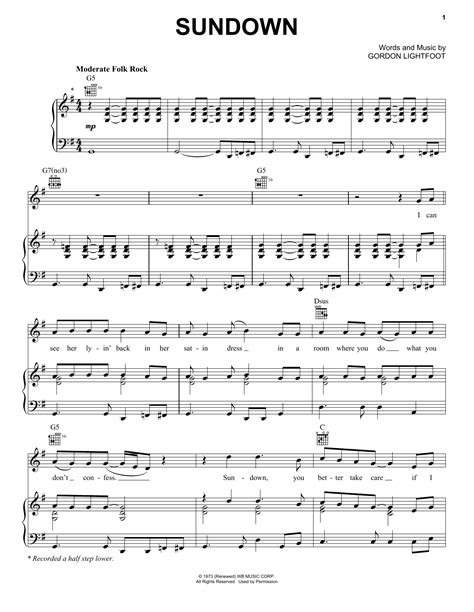 Gordon Lightfoot "Sundown" Sheet Music Notes | Download Printable PDF ...