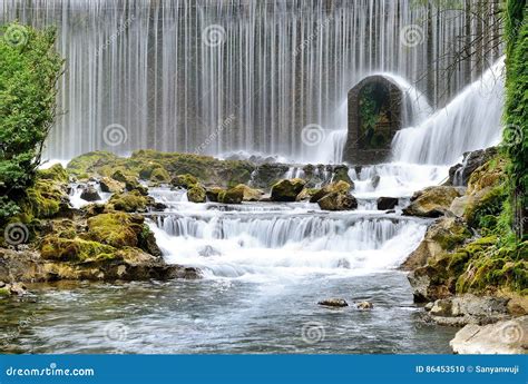 Mountain stream waterfall stock photo. Image of leaf - 86453510