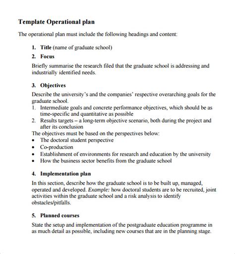 Sample Operational Plan Template - 9+ Free Documents in PDF, Word