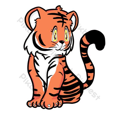 Cartoon Cute Style Clipart Sitting Orange Little Tiger PNG Images | PSD ...