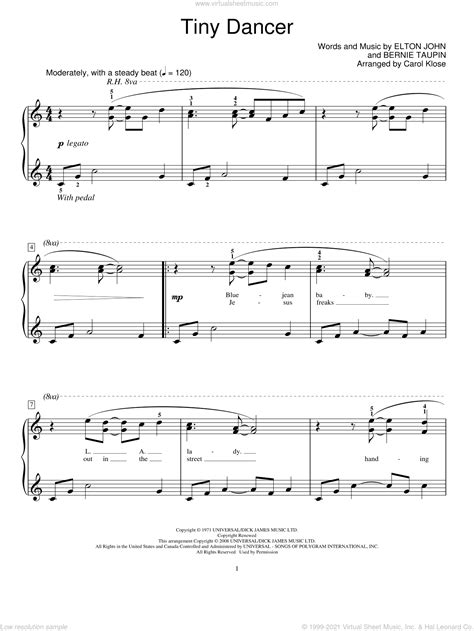 John - Tiny Dancer sheet music (beginner) for piano solo (elementary)