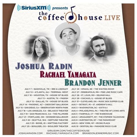 SiriusXM’s The Coffee House Live; In Boulder July 25, SUMMER TOUR FEATURING JOSHUA RADIN ...