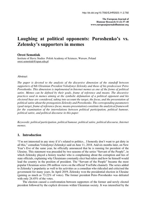 (PDF) Laughing at political opponents: Poroshenko’s vs. Zelensky’s ...