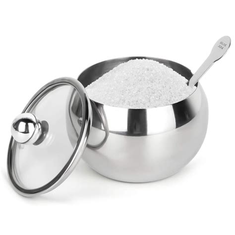 Stainless Steel Sugar Bowl with Clear Lid and Sugar Spoon 8.1 Ounces ...