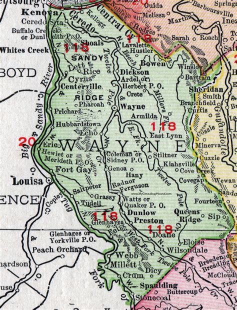 Wayne County, West Virginia 1911 Map by Rand McNally, Kenova, Ceredo ...