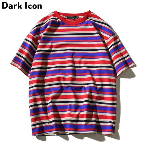 Dark Icon Red Purple Striped Men's T shirt Short Sleeve Summer Crew ...