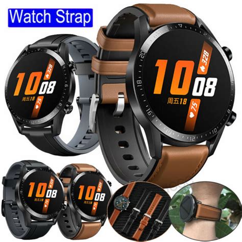 For Huawei Watch GT 2 46mm/2 Classic Leather +Silicone Band Wrist Strap ...