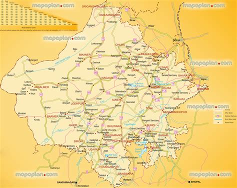 Jaipur top tourist attractions map - Rajasthan region in India map showing detailed distances ...