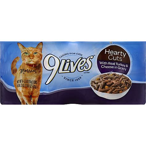 9 Lives Cat Food, With Real Turkey & Cheese In Gravy, Hearty Cuts 4 Ea ...