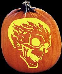 SpookMaster - Flame On (Skull, Alien) Pumpkin Carving Pattern - Jack O Lantern