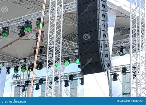 Outdoor Stage with Lighting and Sound Equipment Stock Photo - Image of ...