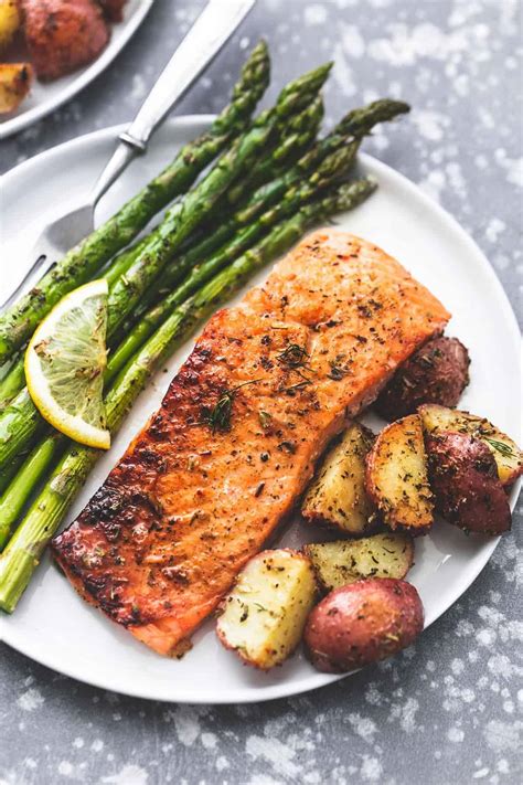 Sheet Pan Salmon and Asparagus with Potatoes - Creme De La Crumb