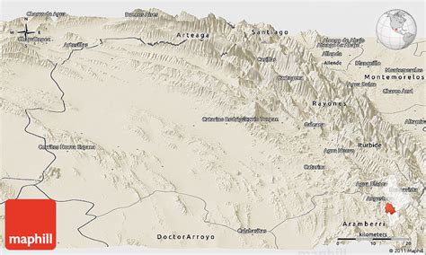 Shaded Relief Panoramic Map of Galeana