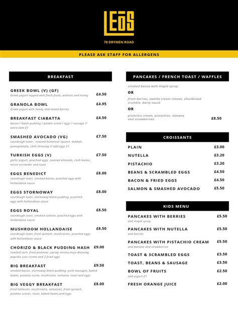 Leo's Menu New Prices | PDF | Pancake | Tea